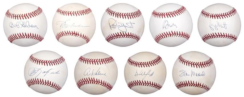 Collection of (9) Hall of Famers Single Signed Baseballs Including Gibson, Musial, Kaline, Winfield & Yount (Beckett PreCert)